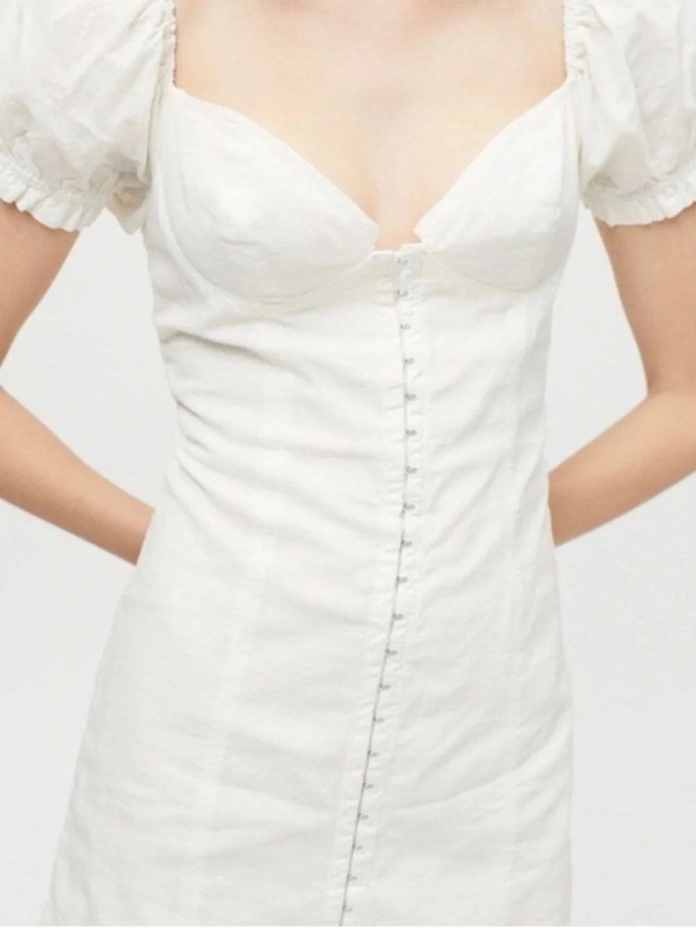Urban Outfitters White Corset-Style Puff Sleeve Dress - Picture 1 of 4